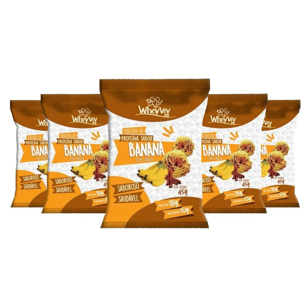 Kit Biscoito de Proteína Sabor Banana c/ Canela Wheyviv (5un de 45g)