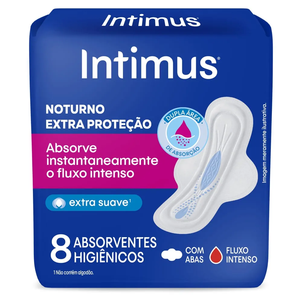 Absorvente Intimus Noturno Extra Protecao Suave Com Abas 8 Unidades
