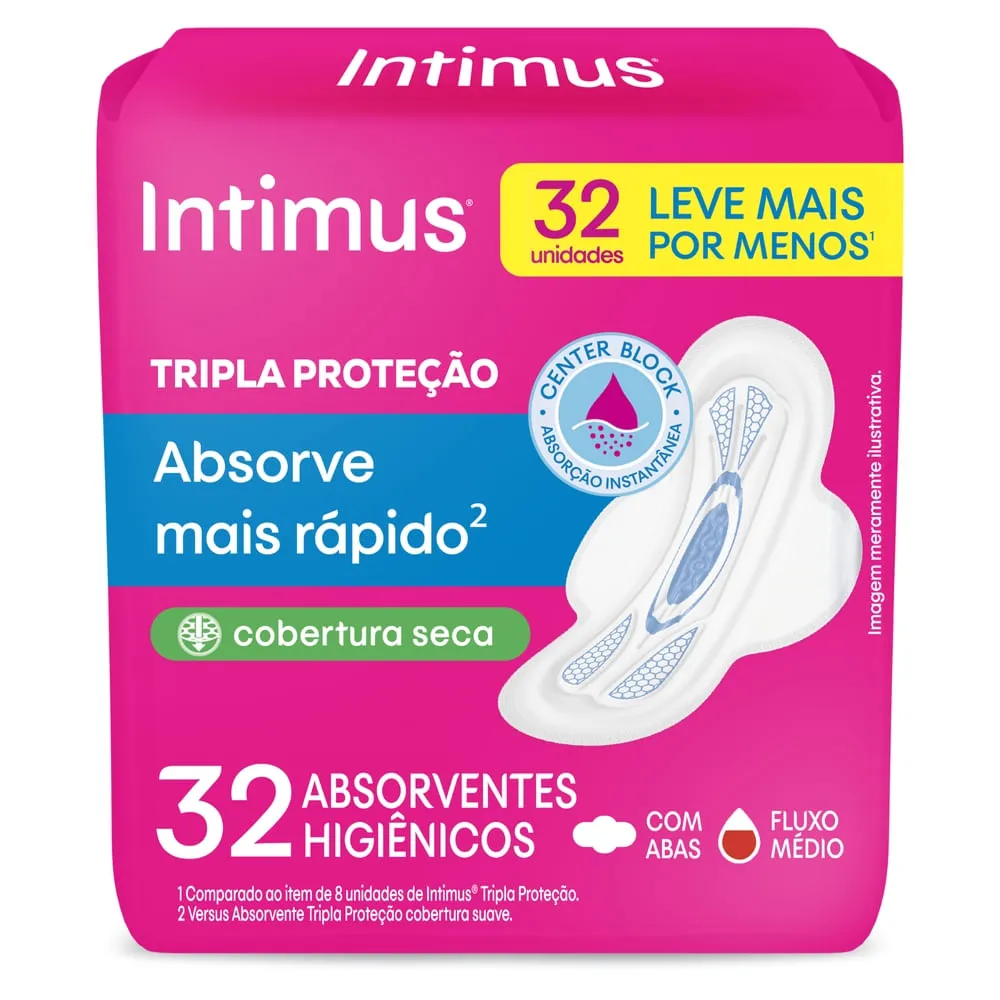 Absorvente Intimus Tripla Protecao Seca Com Abas 32 Unidades
