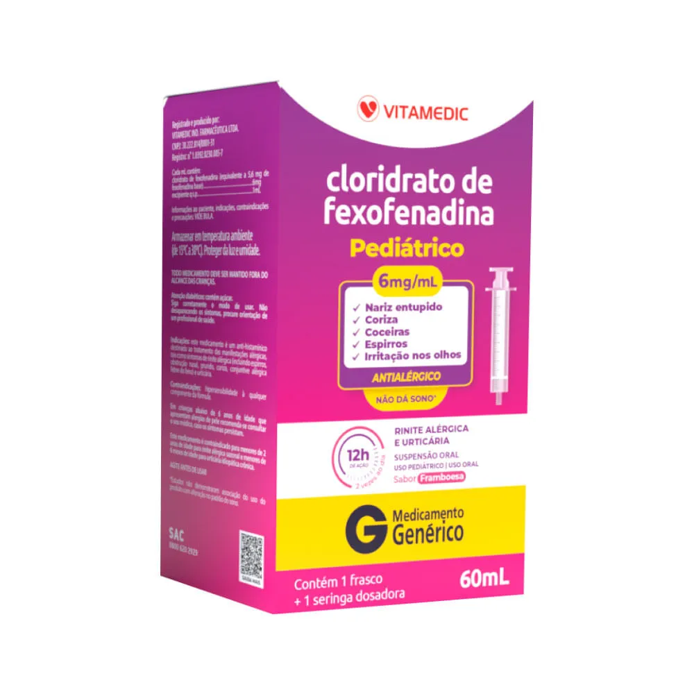 Fexofenadina Vitamedic 60ml Suspensao Oral + Seringa 6mg/ml Generico