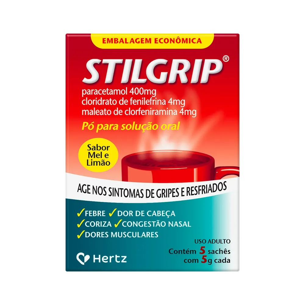 Stilgrip Paracetamol 400mg + Cloridrato De Fenilefrina 4mg + Maleato De Clorfeniramina 4mg Com 5 Saches Po Para Solucao Oral