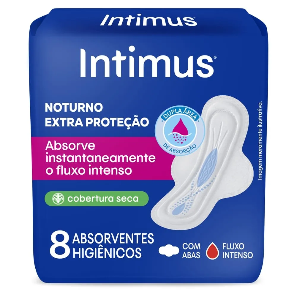 Absorvente Intimus Noturno Extra Protecao Seca Com Abas 8 Unidades
