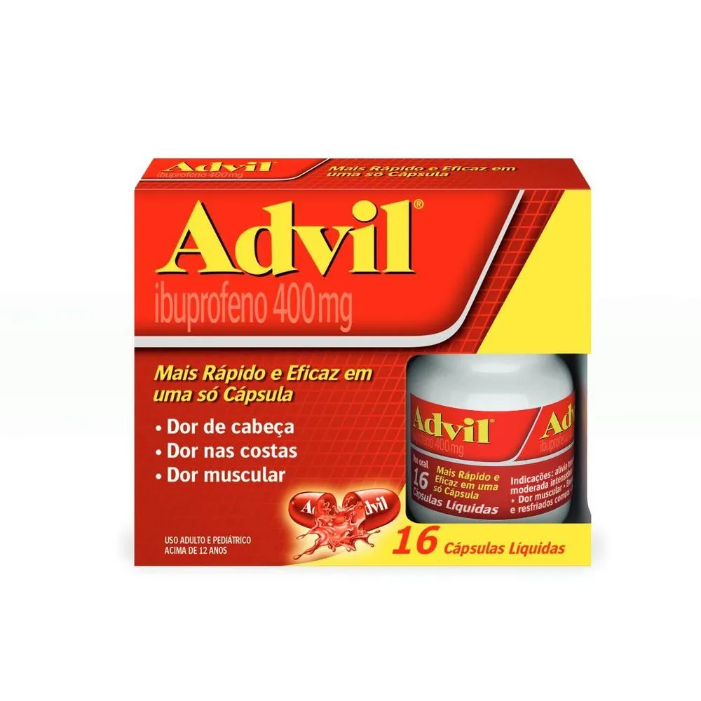 Advil Alivio Rapido Da Dor De Cabeca E Enxaqueca Com Ibuprofeno 400mg, 16 Capsulas