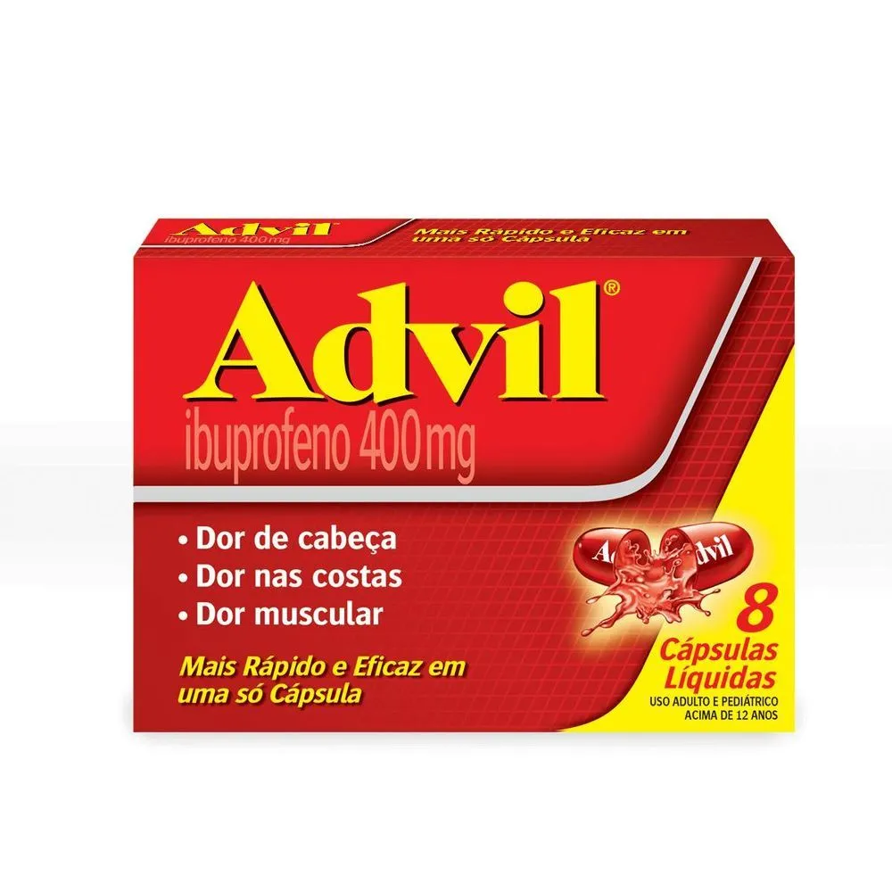 Advil Alivio Rapido Da Dor De Cabeca E Enxaqueca Com Ibuprofeno 400mg, 8 Capsulas