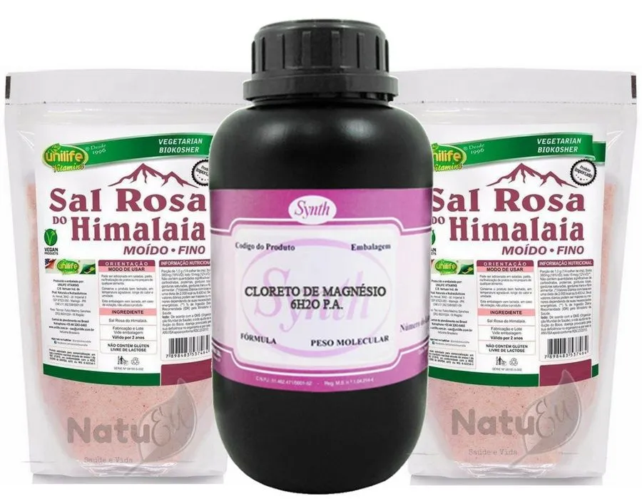 1 Cloreto De Magnésio Pa 1 Kg Synth + 2 Sal Rosa do Himalaia 1 Kg Unilife - Fino ou Grosso