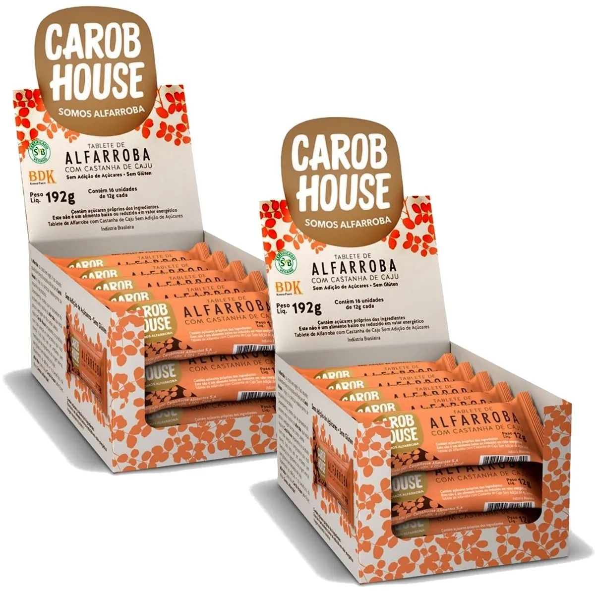 2 Caixas Alfarroba Com Castanha de Caju 12g Caixa C/ 16 Tabletes - Carob House