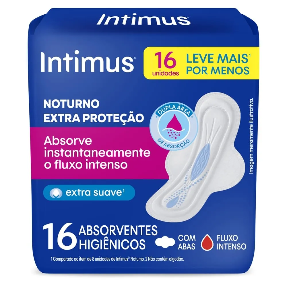 Absorvente Intimus Noturno Extra Protecao Suave Com Abas 16 Unidades