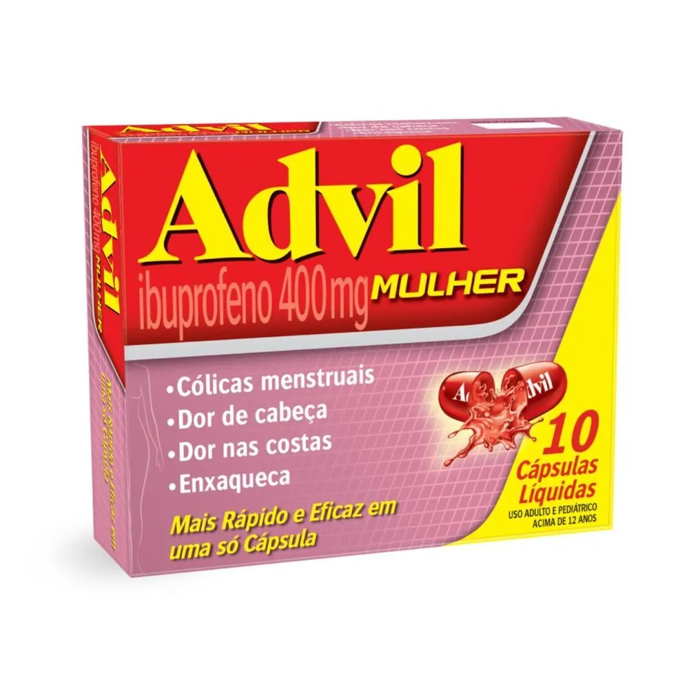 Advil Mulher Ibuprofeno 400mg, Analgesico Para Colicas Menstruais, 10 Capsulas