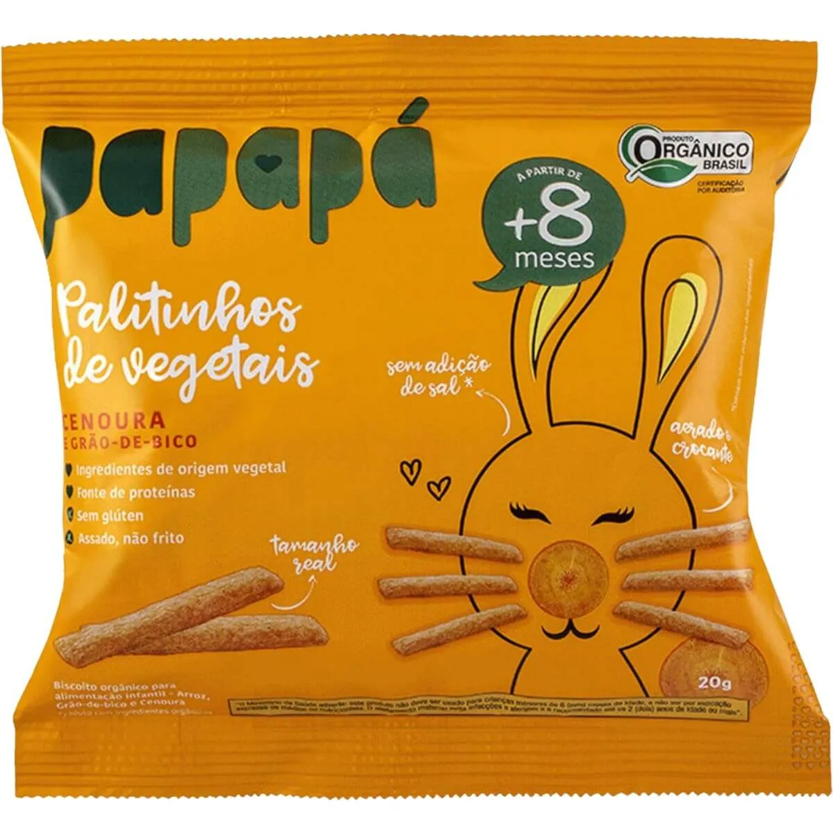 Biscoito Orgânico Palitinhos de Vegetais Cenoura 20g - Papapá