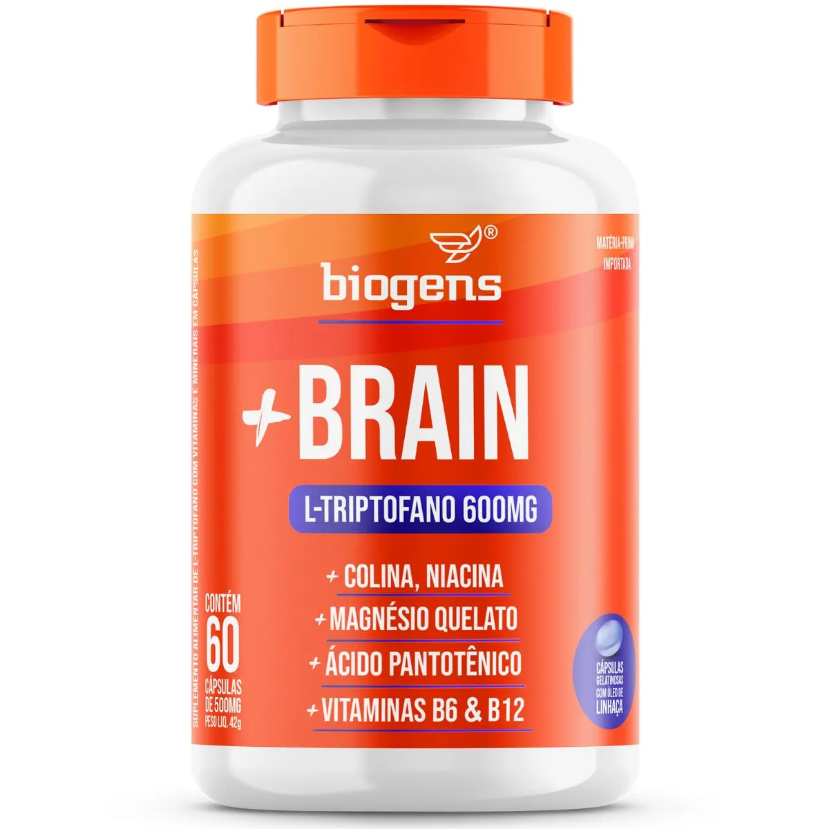 + Brain Triptofano 600mg Colina Relax Foco 60 Cápsulas - Bigens