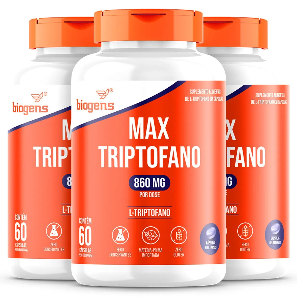 Kit 3 Max Triptofano 860mg Concentração Máxima 60 Cápsulas - Bigens