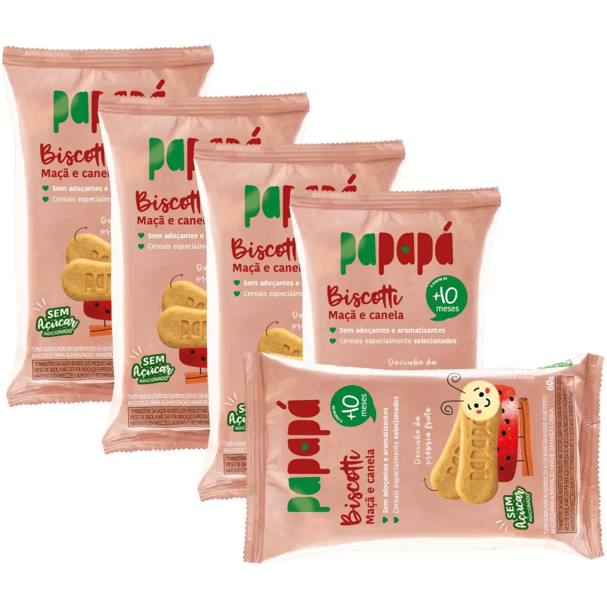 Kit 5 Biscoito de Maçã e Canela 60g Bolacha Biscotti - Papapá