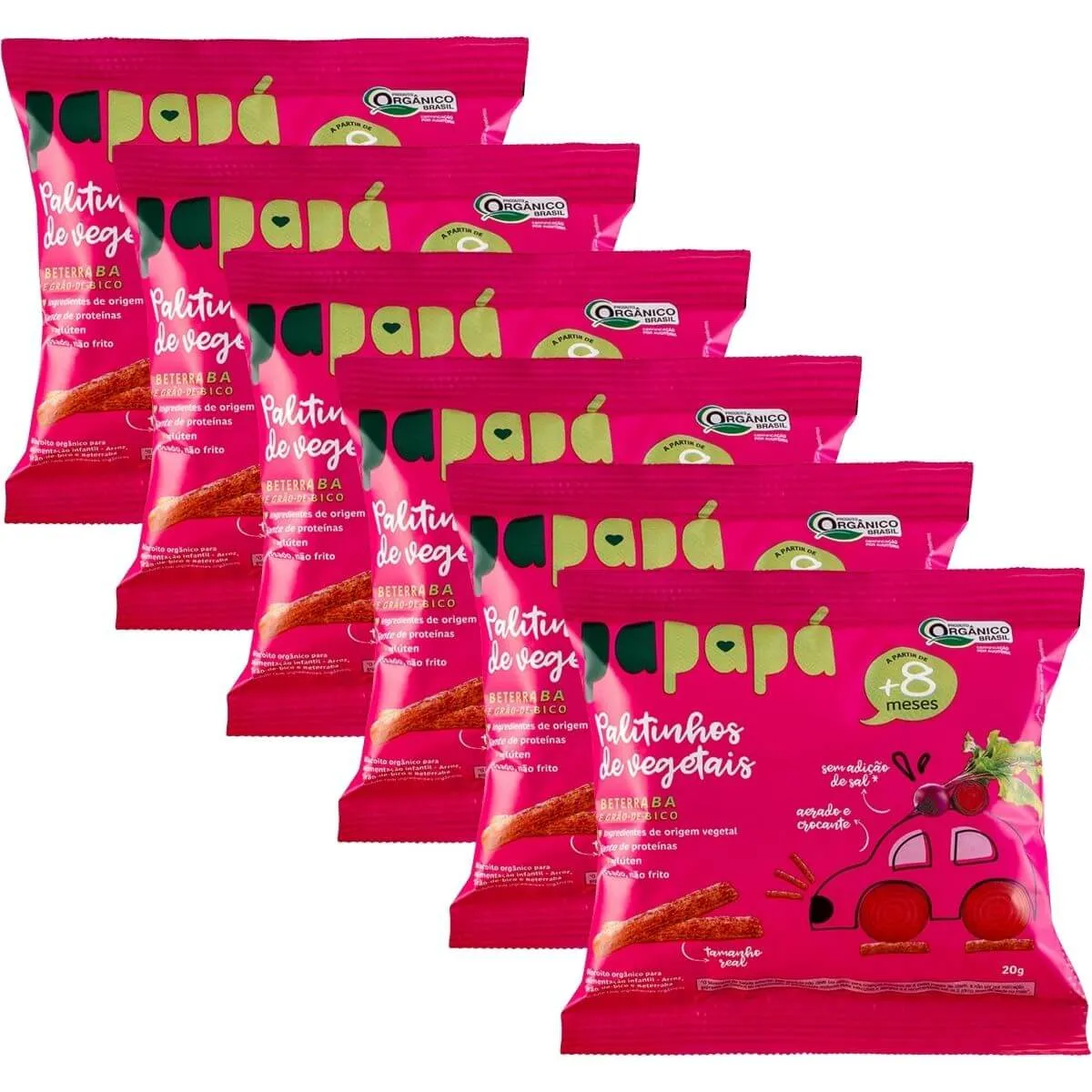 Kit 6 Biscoito Orgânico Palitinhos de Vegetais Beterraba 20g - Papapá