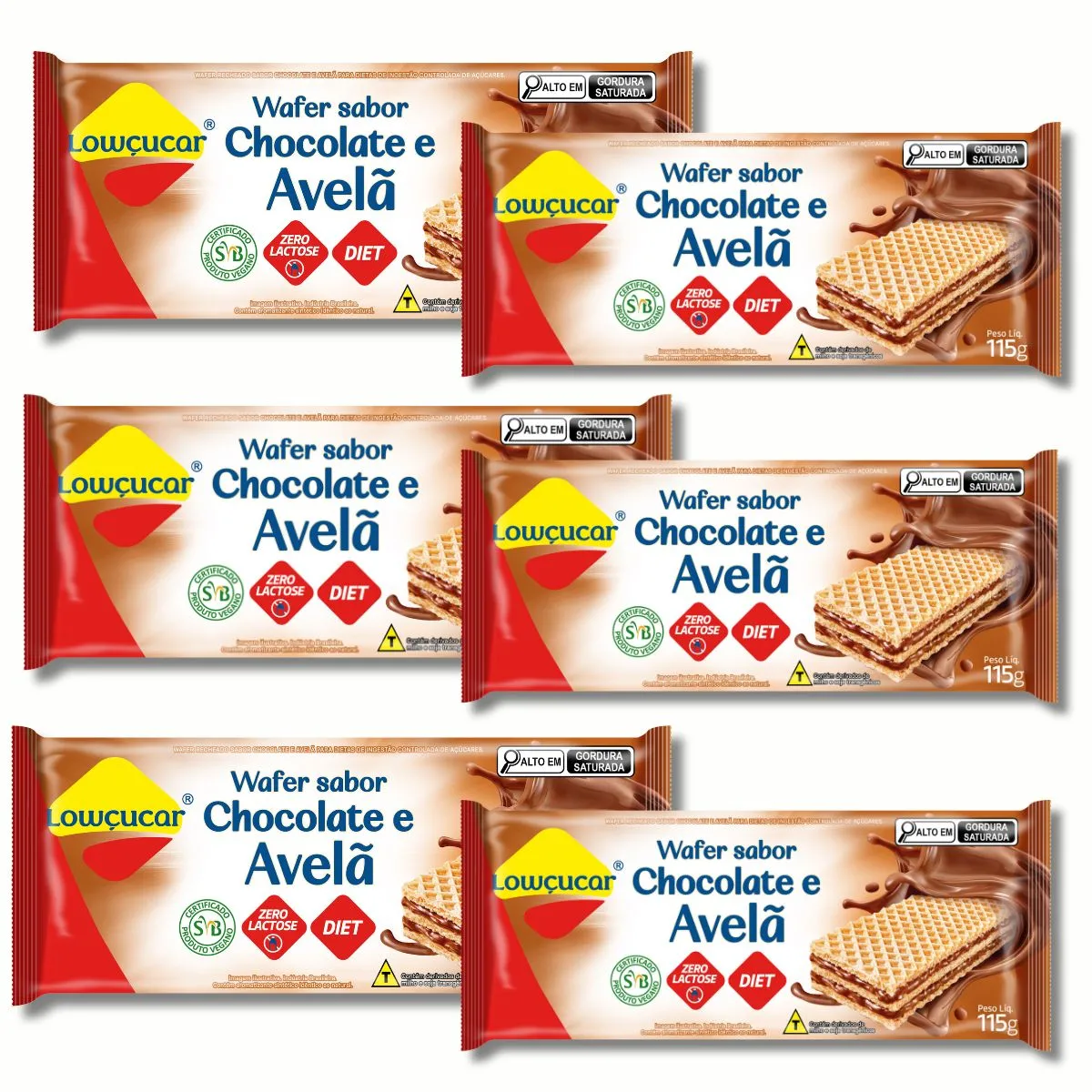 Kit 6 Wafer Zero Açucares Sabor Chocolate com Avelã 115G - Lowçucar